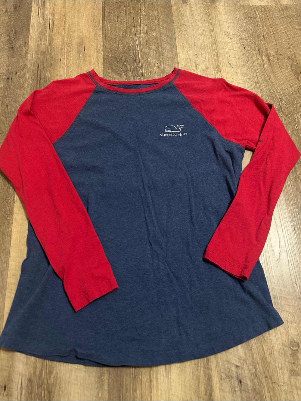 Vineyard Vines Navy Raglan Tee with Red Sleeves